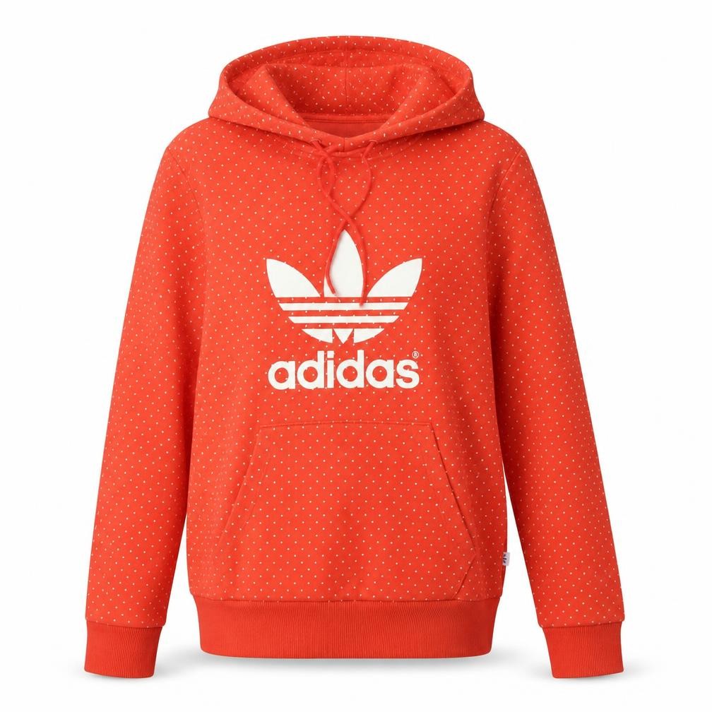 Front view of Adidas women’s red polka dot hoodie uk 10 cotton blend sweatshirt