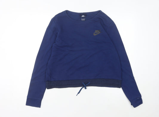 Nike Women’s Blue Sweatshirt UK 12 Cotton Blend Drawstring Hem