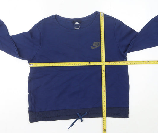 Nike Women’s Blue Sweatshirt UK 12 Cotton Blend Drawstring Hem