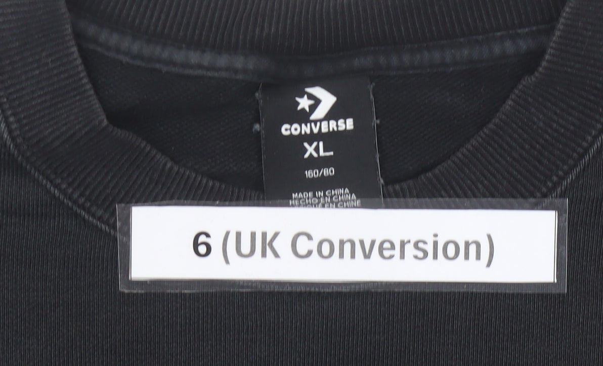 Converse Women’s Black Sweatshirt Size 6 Crew Neck Cotton Graphic