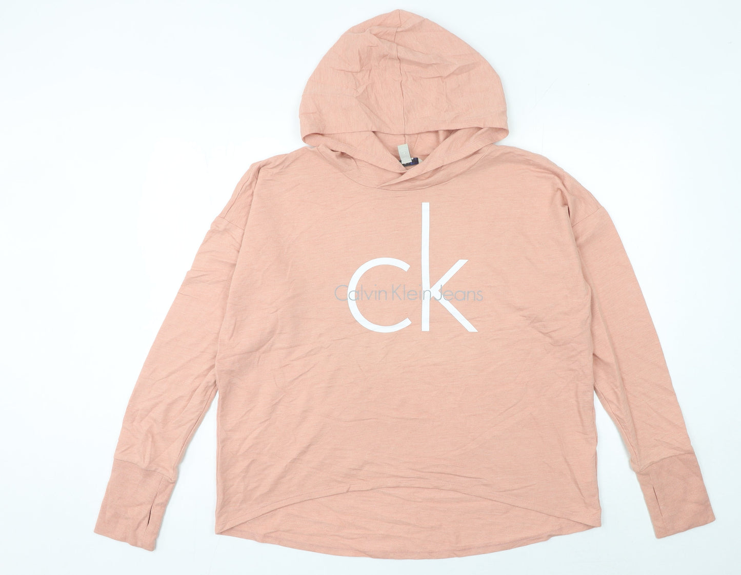 Calvin Klein Women’s Pink Pullover Hoodie L Long Sleeve Logo Casual
