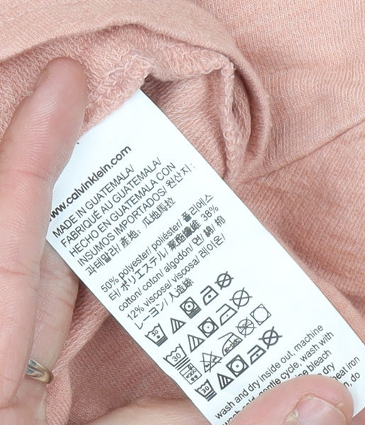 Calvin Klein Women’s Pink Pullover Hoodie L Long Sleeve Logo Casual