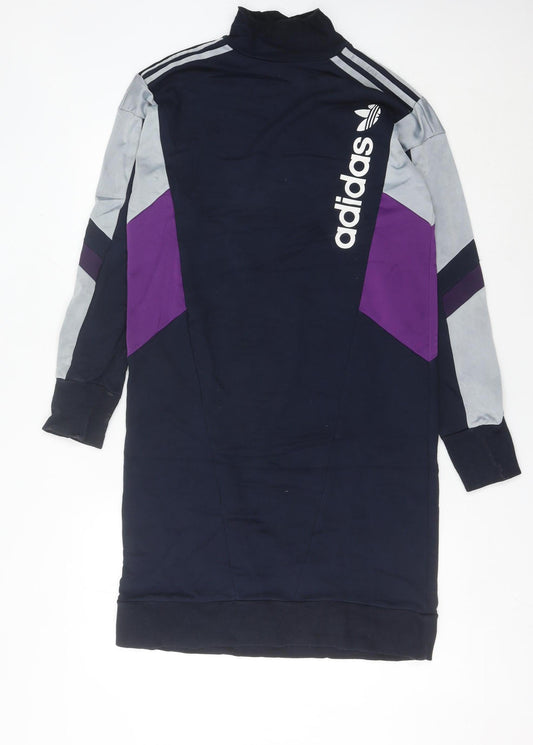Adidas Women’s Blue Grey Purple Colourblock T-Shirt Dress Size 10