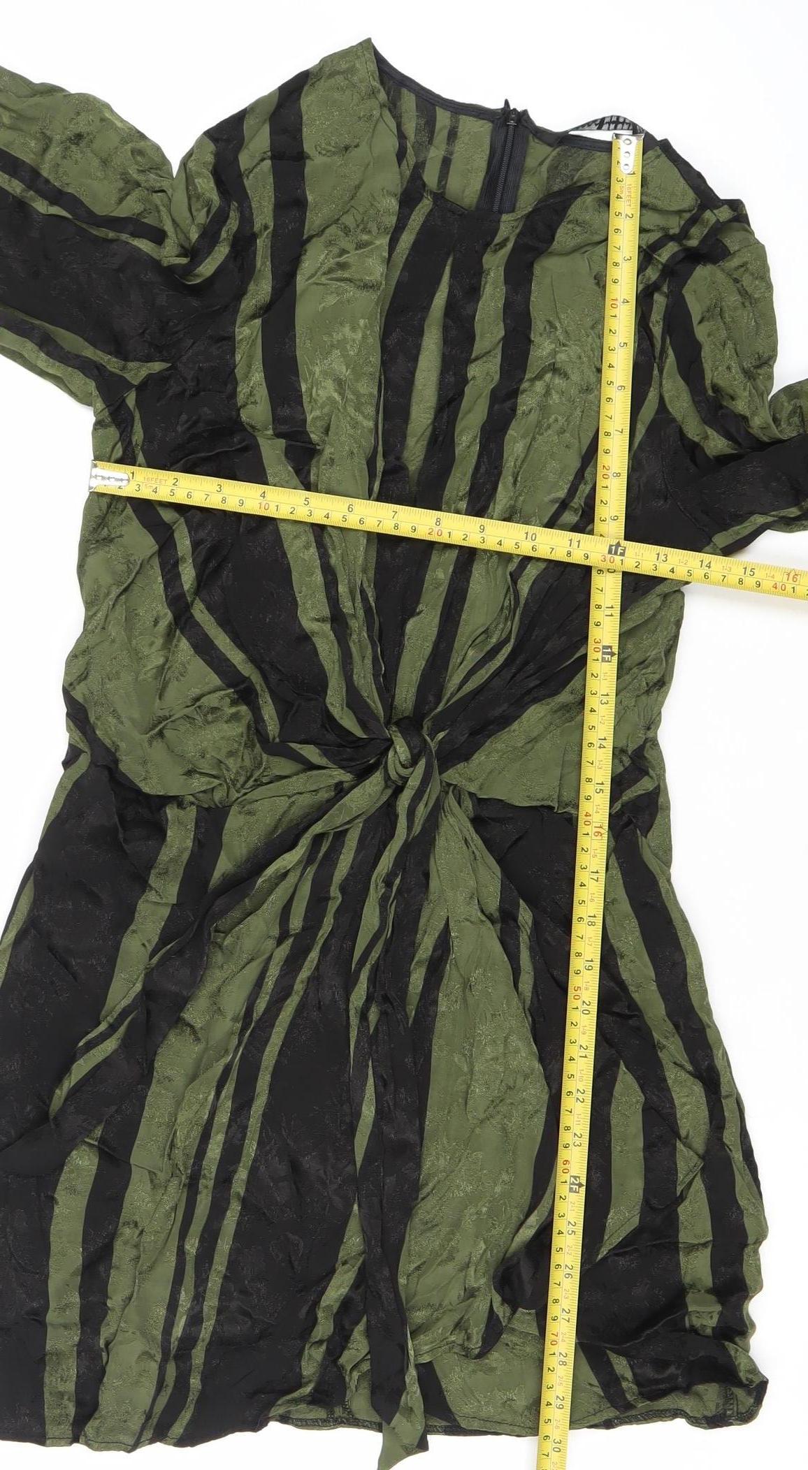 Zara Woman Green Black Striped Sheath Dress Size 10 Women 3/4 Sleeve
