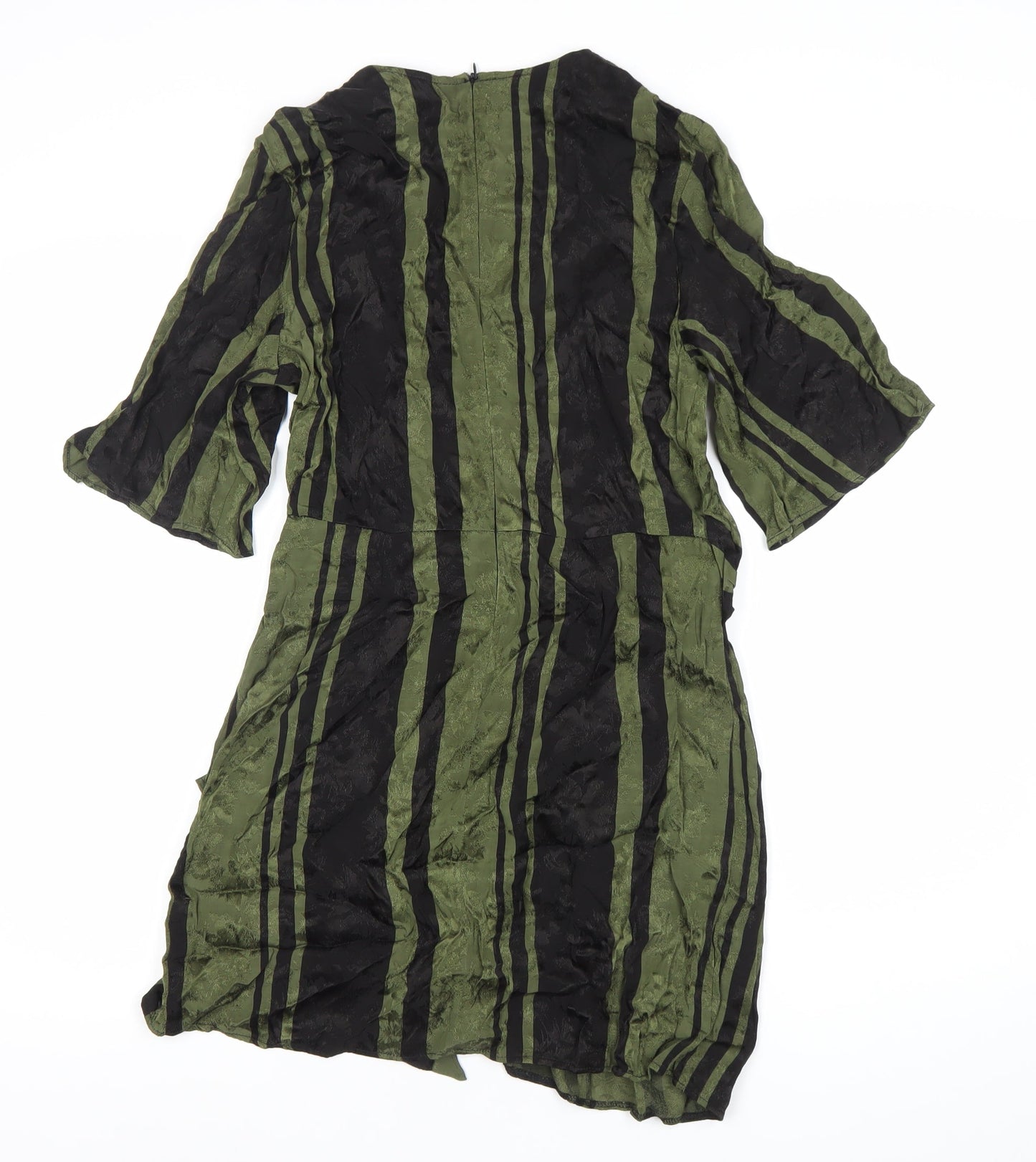 Zara Woman Green Black Striped Sheath Dress Size 10 Women 3/4 Sleeve