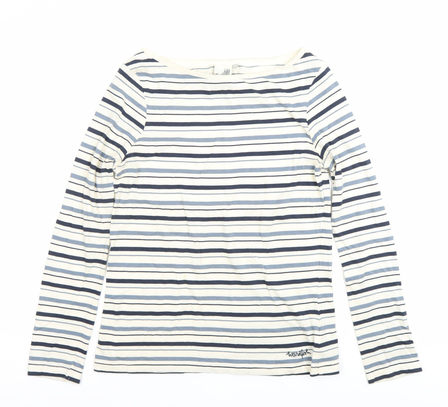 Weird Fish Women’s Blue Striped Organic Cotton Boat Neck Top Size 10