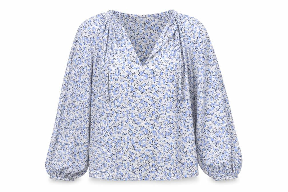 H&M Womens Blue Floral Cotton Tunic Blouse XS Long Sleeve