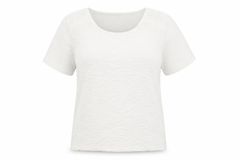 Isle Collection Womens Ivory Short Sleeve Scoop Neck T-Shirt Size 10-12