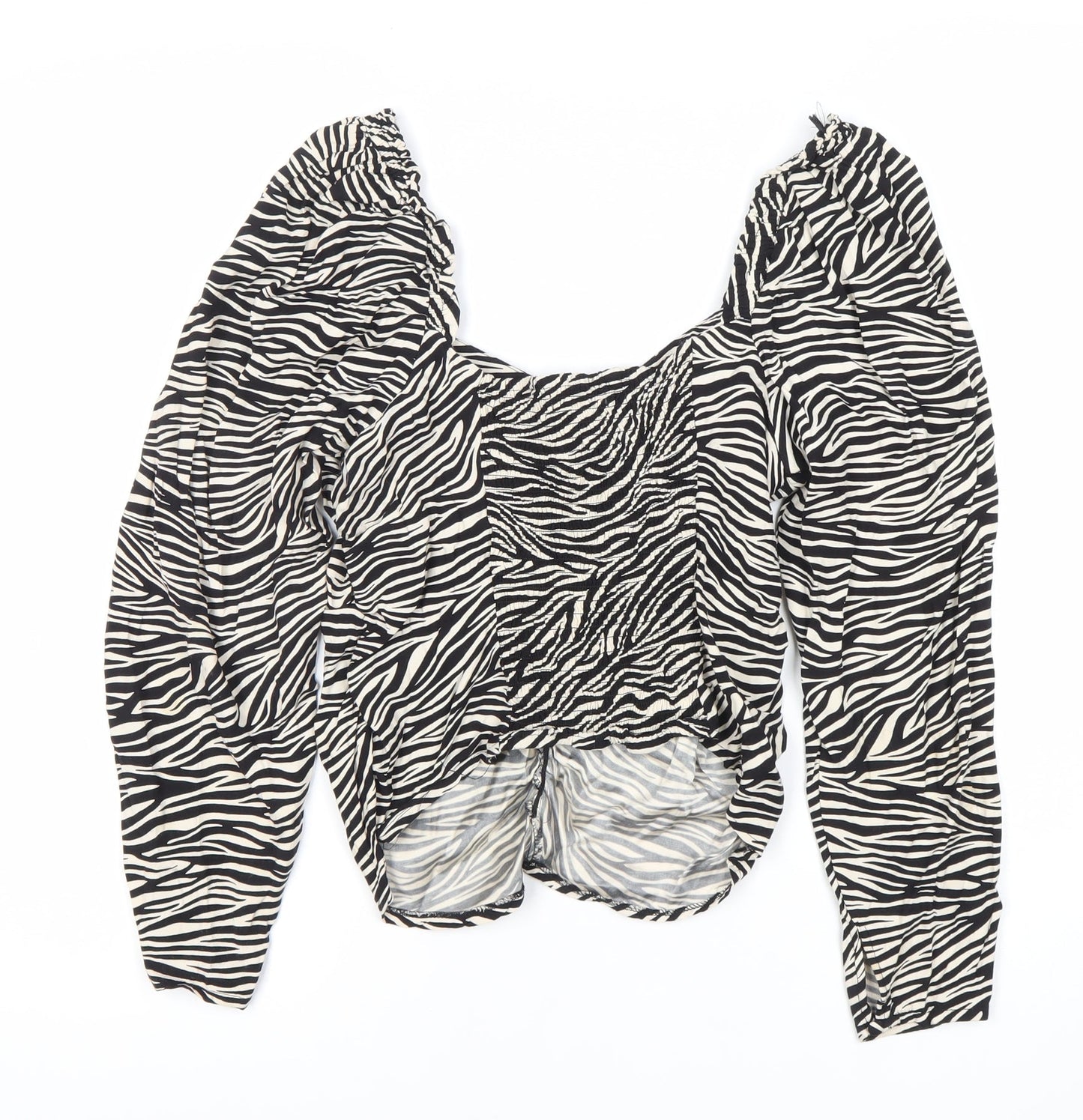 H&M Women’s Black Zebra Print Blouse Size 14 Long Sleeve Cropped