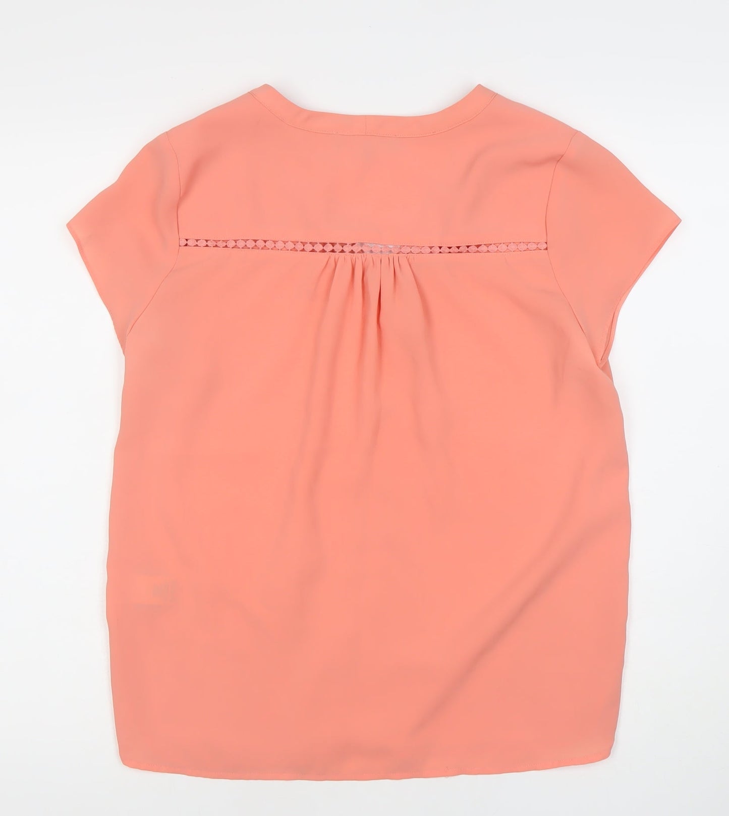 Rant & Rave Womens Pink Blouse Size 10 V-Neck Crochet Trim