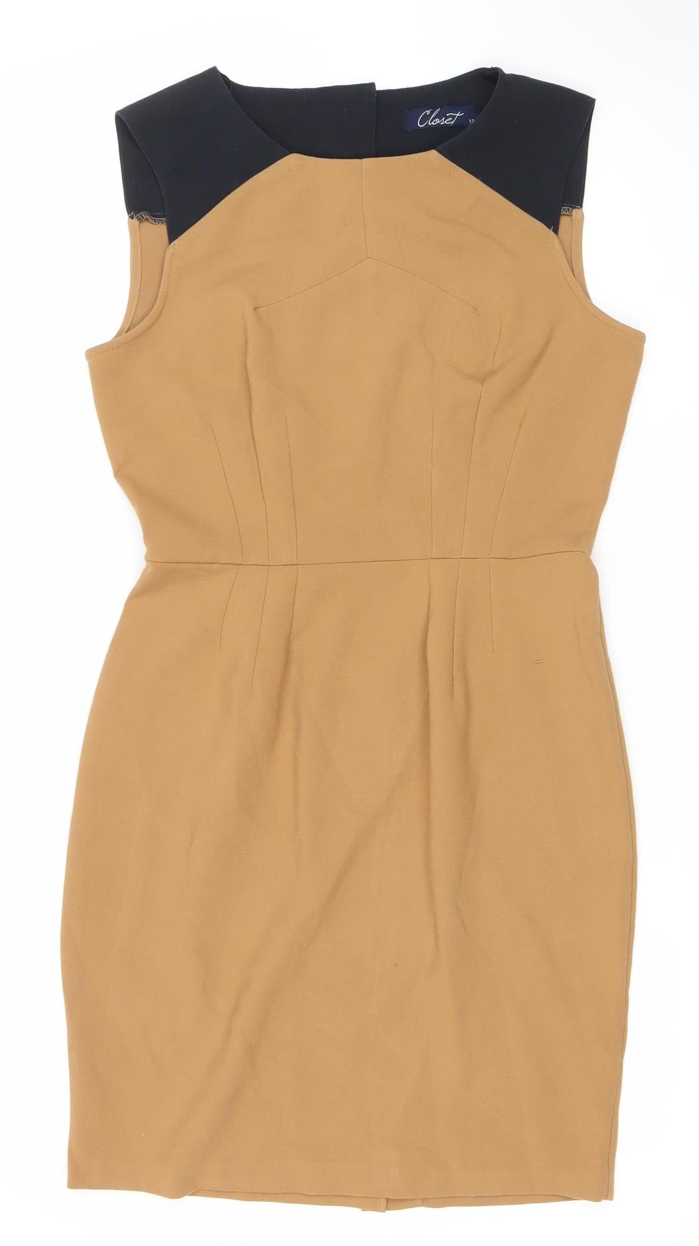 Closet Womens Brown Black Sheath Dress Size 12 Sleeveless Knee Length