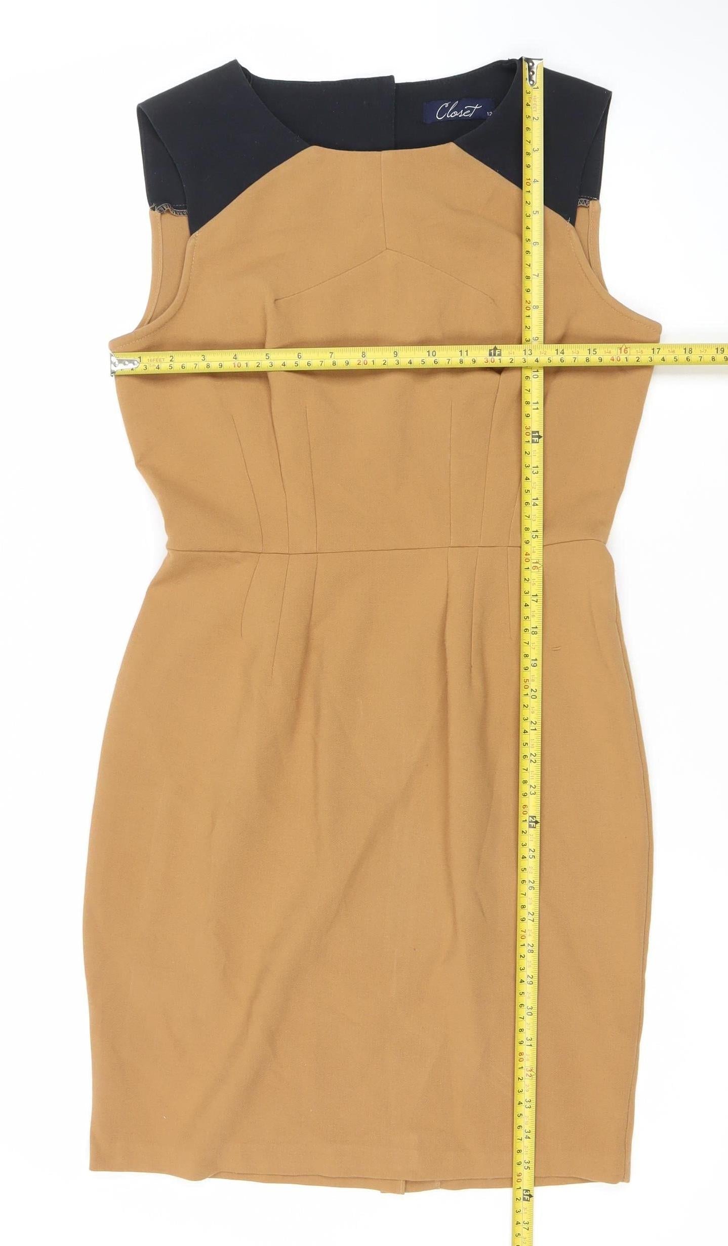 Closet Womens Brown Black Sheath Dress Size 12 Sleeveless Knee Length