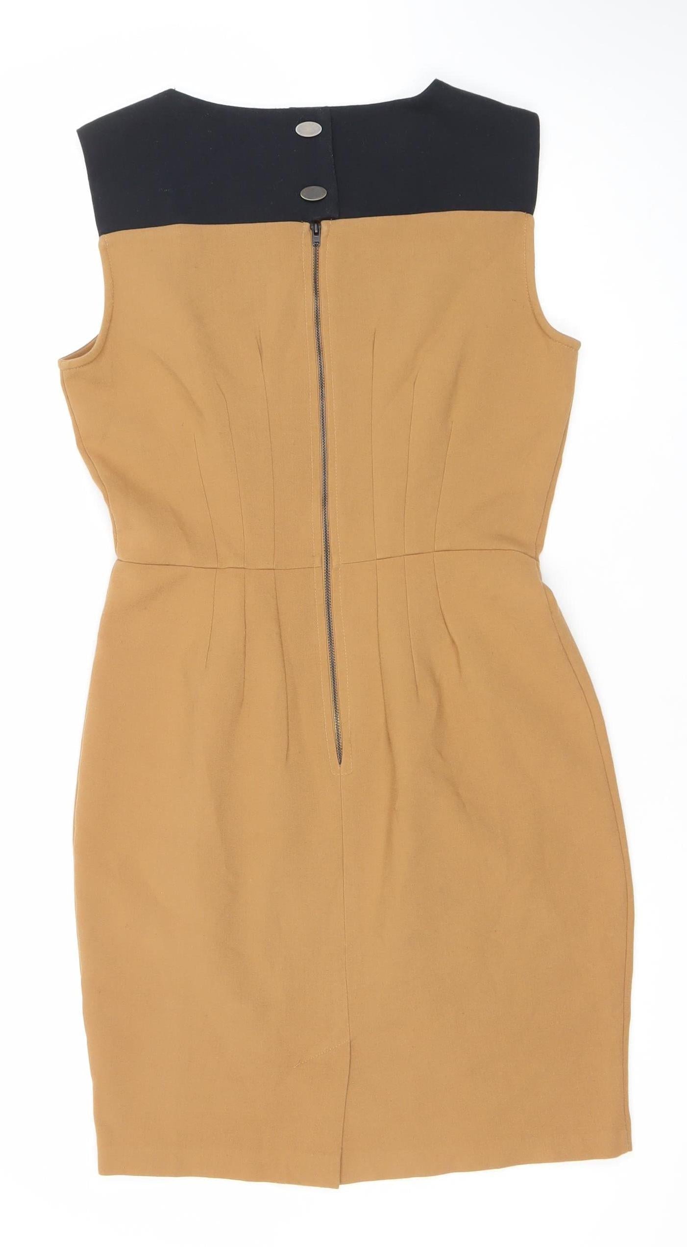 Closet Womens Brown Black Sheath Dress Size 12 Sleeveless Knee Length