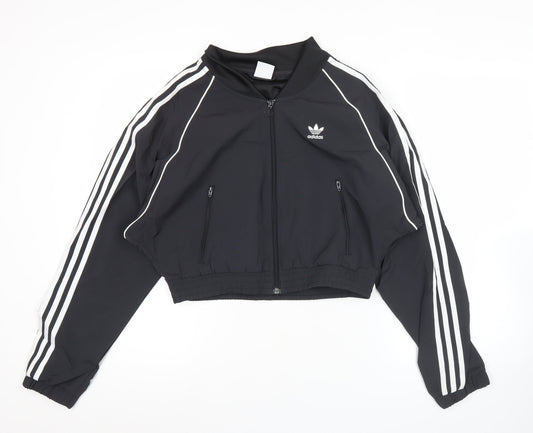 Adidas Womens Black Size 8 Cropped Track Jacket Full Zip Nylon