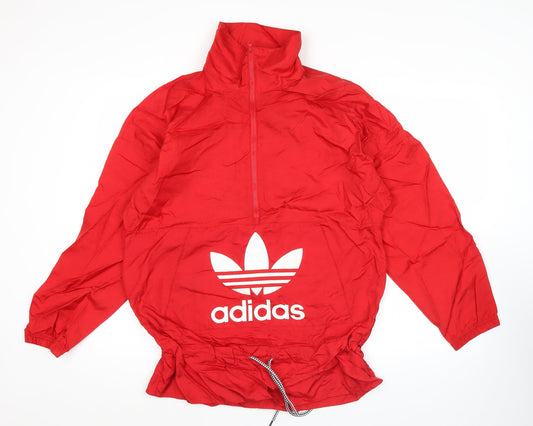 Adidas Womens Red Windbreaker Jacket Size 12 Nylon Sportswear