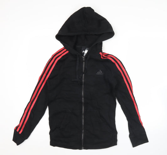 Adidas Women’s Black Full Zip Hoodie Size 10 Red Stripe Activewear