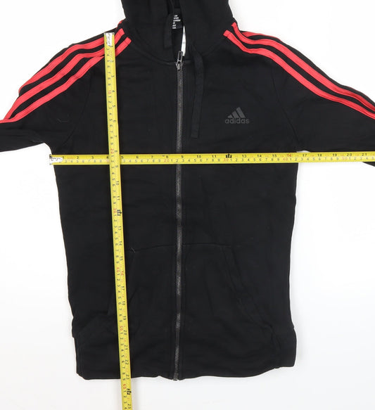Adidas Women’s Black Full Zip Hoodie Size 10 Red Stripe Activewear