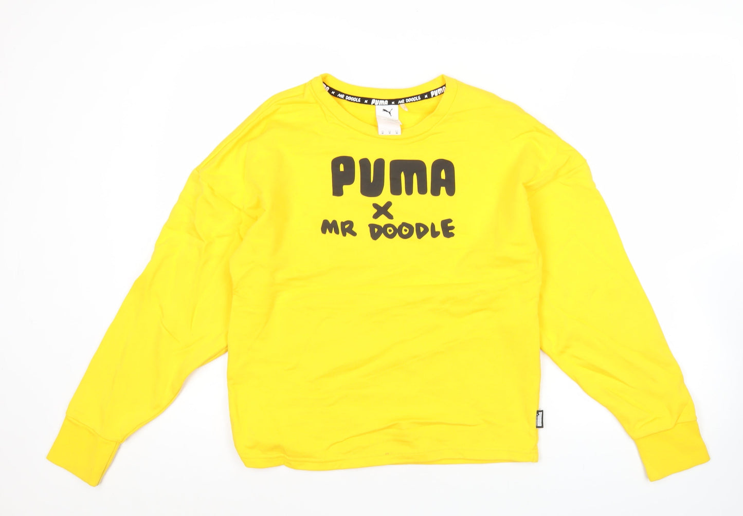 Puma x Mr Doodle Yellow Graphic Unisex Adults XS Pullover Sweatshirt