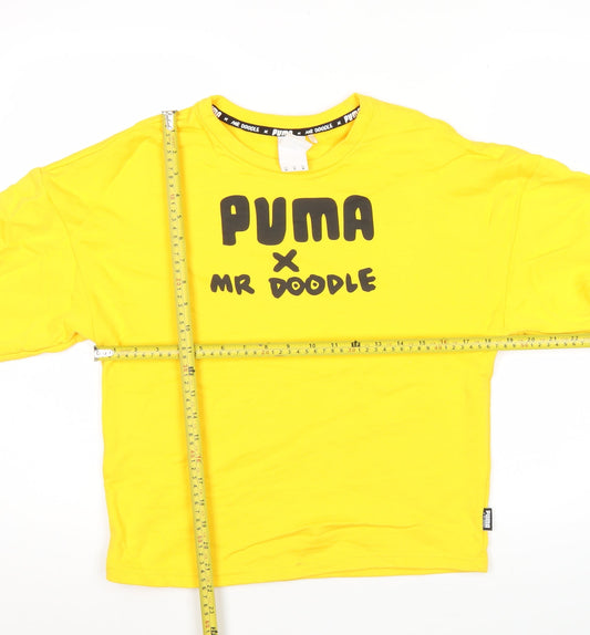 Puma x Mr Doodle Yellow Graphic Unisex Adults XS Pullover Sweatshirt