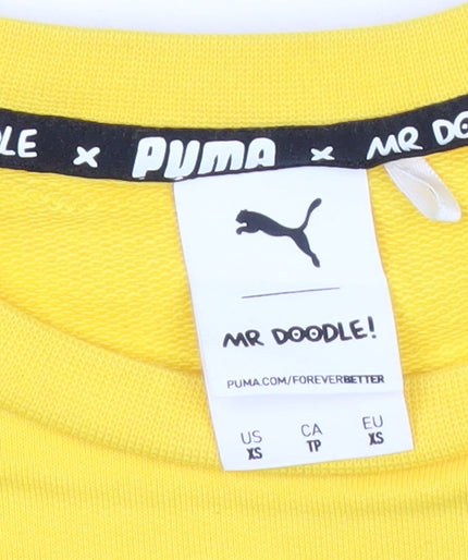 Puma x Mr Doodle Yellow Graphic Unisex Adults XS Pullover Sweatshirt
