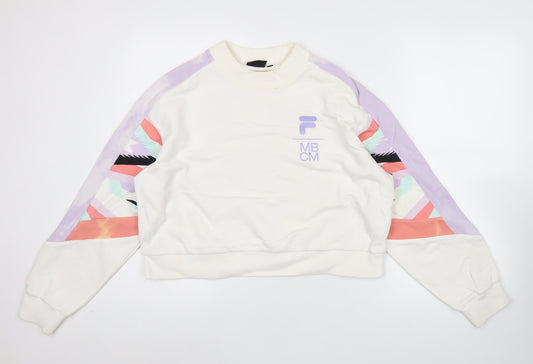 Fila Womens White Sweatshirt Size 8 Logo Pullover Crew Neck