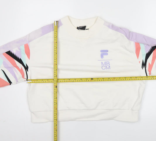 Fila Womens White Sweatshirt Size 8 Logo Pullover Crew Neck