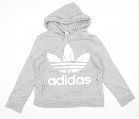 Adidas Womens Grey Trefoil Hoodie Pullover Size 8 UK Logo Sportswear