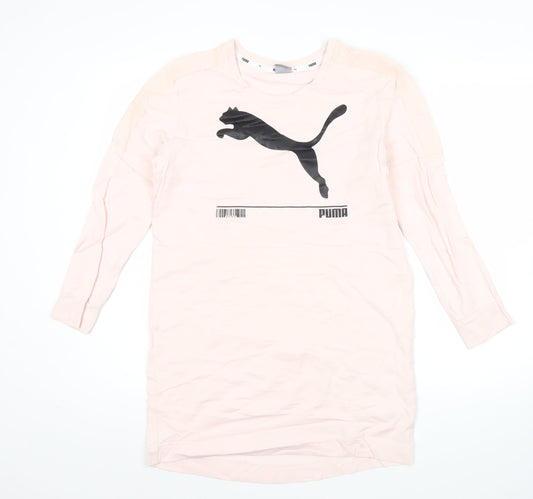 Puma Womens Pink XS Tunic Sweatshirt Long Sleeve Logo Sportswear