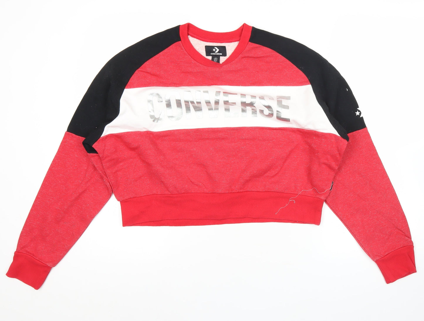 Converse Women Red Black White Pullover Sweatshirt Size M Crew Neck Logo