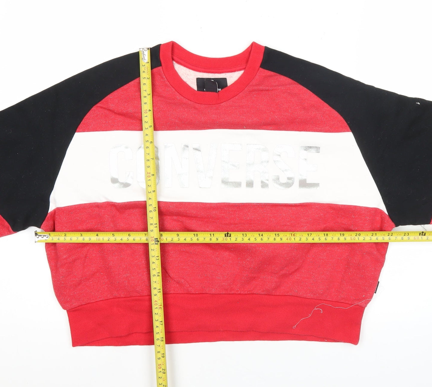 Converse Women Red Black White Pullover Sweatshirt Size M Crew Neck Logo