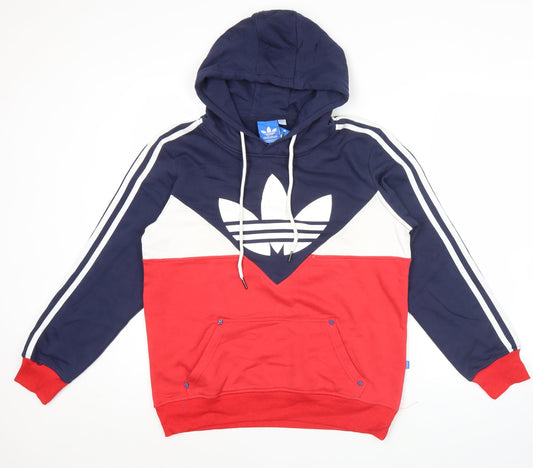 Adidas Mens Blue Red White Pullover Hoodie M Logo Sportswear