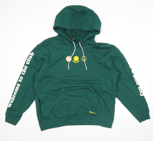 adidas Neo Mens Green Pullover Hoodie L Graphic Print Sweatshirt