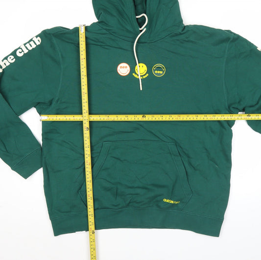 adidas Neo Mens Green Pullover Hoodie L Graphic Print Sweatshirt