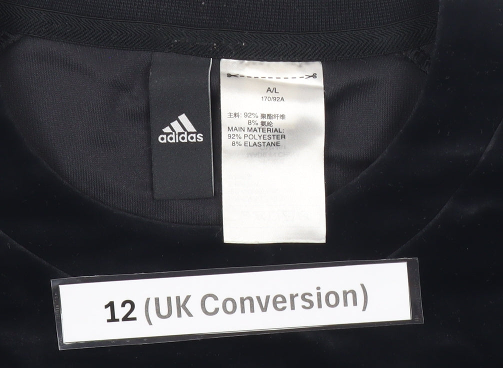 Adidas Womens Black Velour Sweatshirt Size 12 UK Pullover Long Sleeve