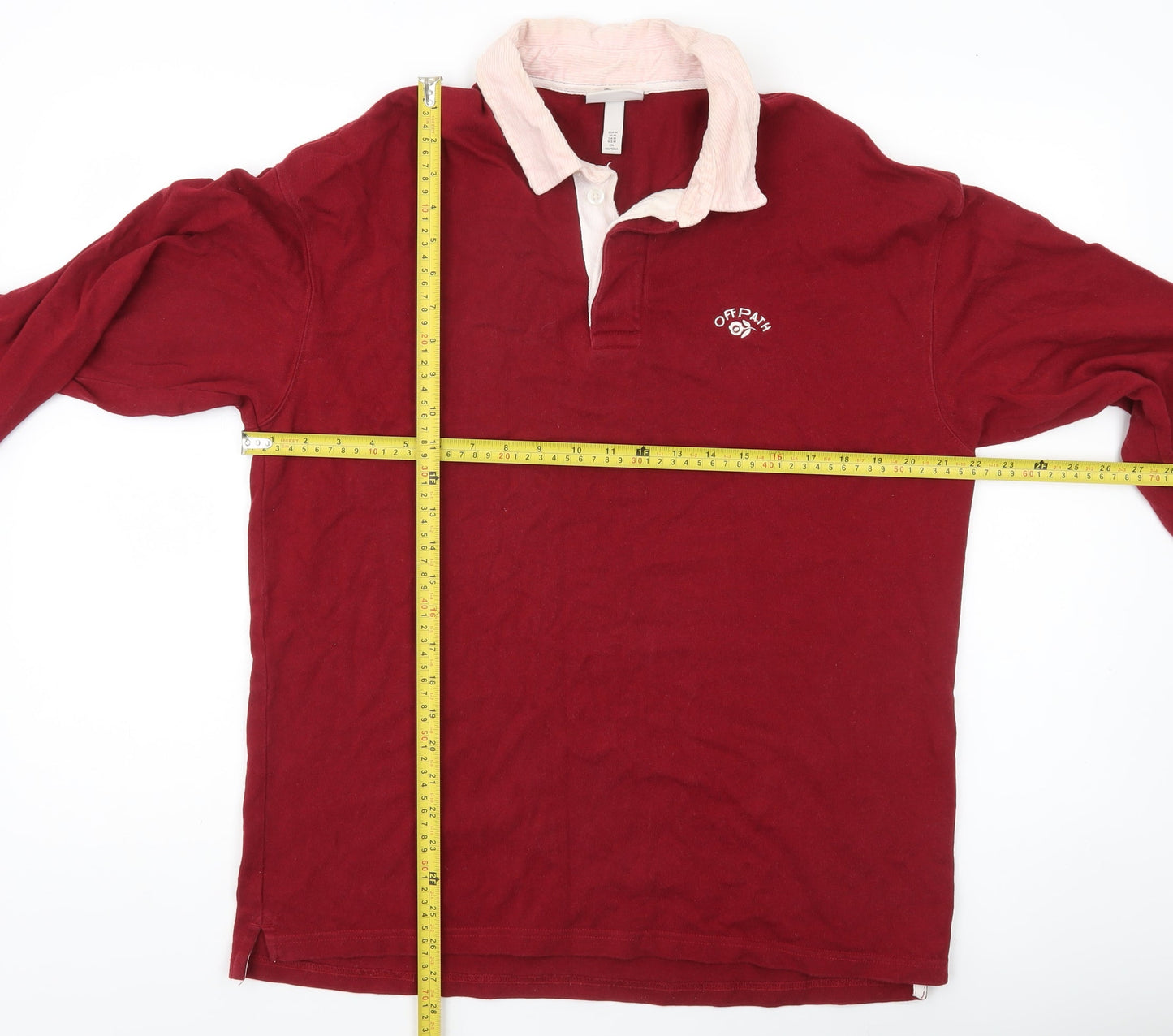 H&M Men’s Red Rugby Sweatshirt M Relaxed Fit Collared Long Sleeve