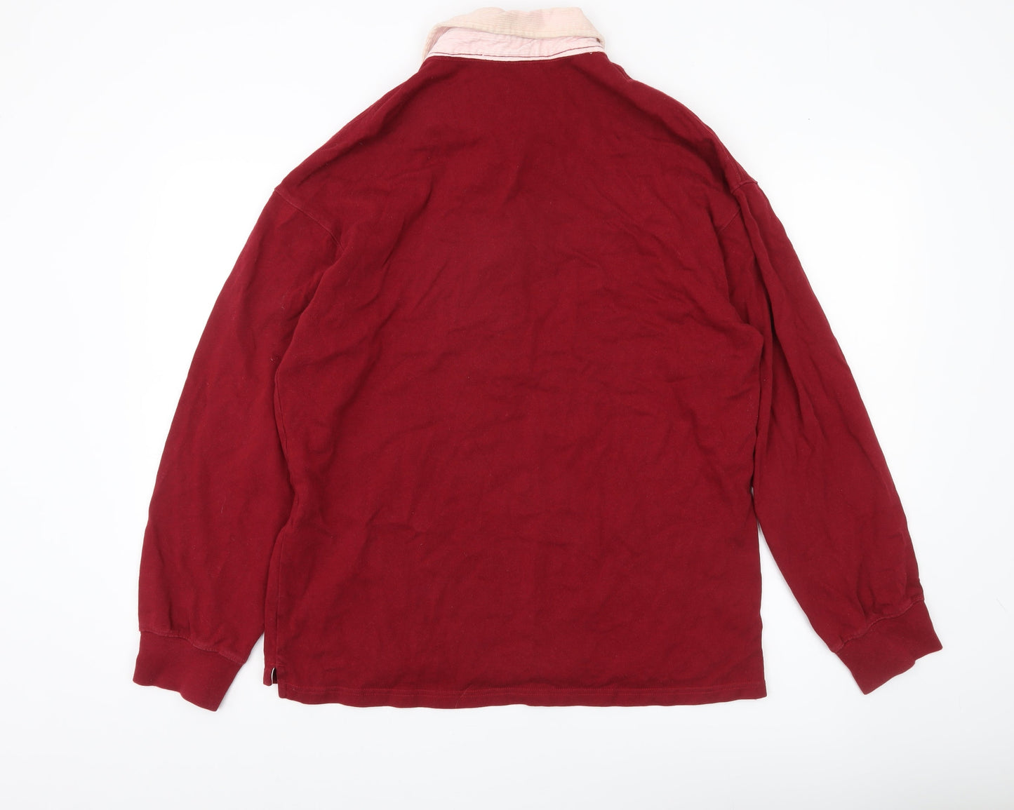 H&M Men’s Red Rugby Sweatshirt M Relaxed Fit Collared Long Sleeve