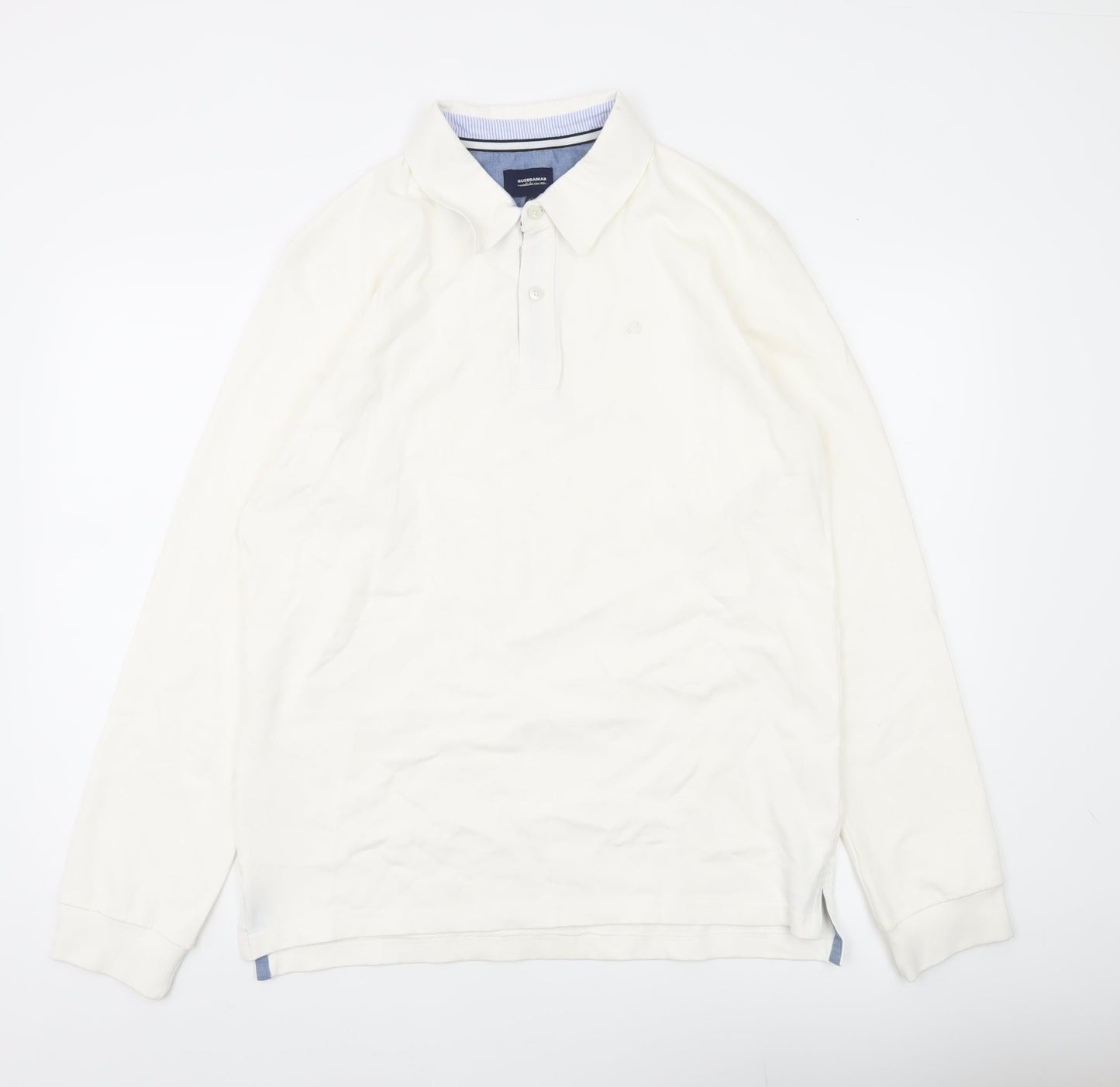 Quebramar Mens White Cotton Long Sleeve Collared Henley Sweatshirt L