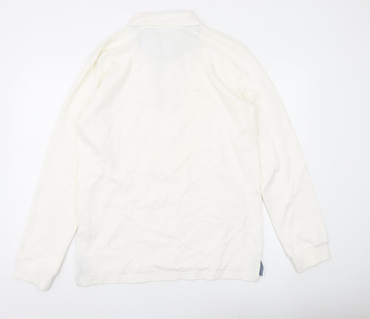 Quebramar Mens White Cotton Long Sleeve Collared Henley Sweatshirt L