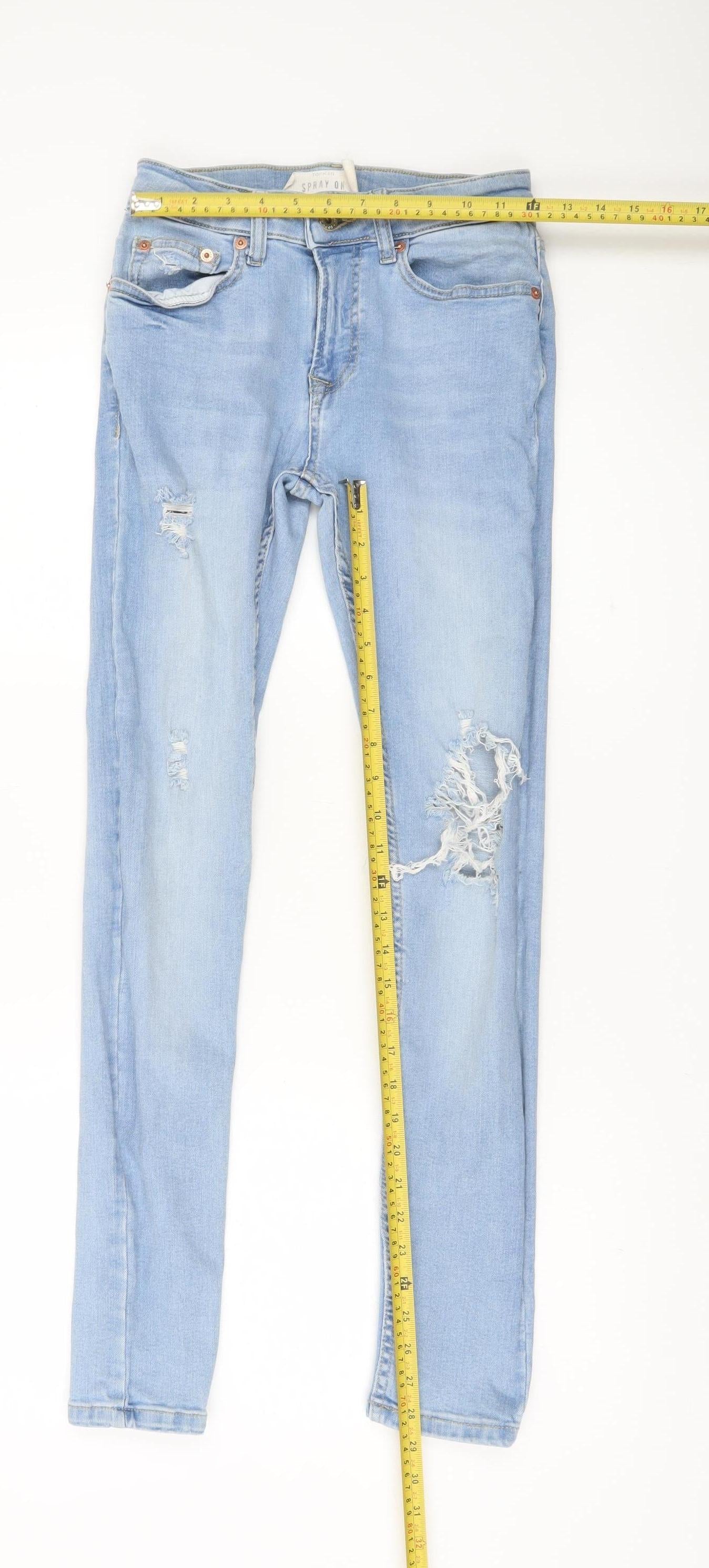Topman Men’s Blue Skinny Jeans Size 28R Distressed Denim