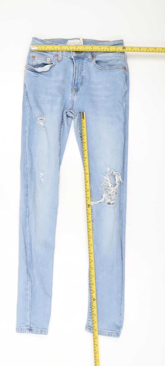 Topman Men’s Blue Skinny Jeans Size 28R Distressed Denim