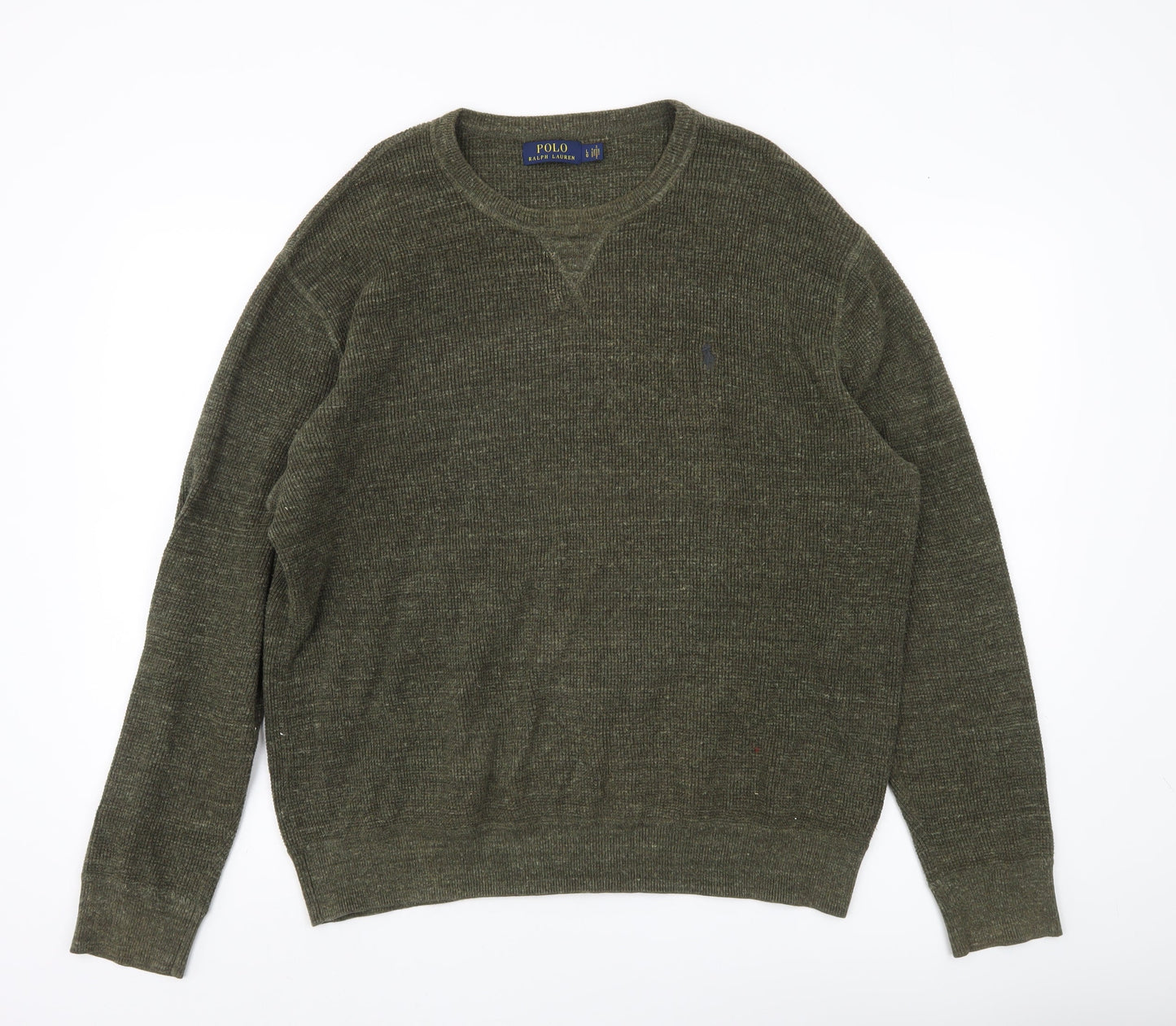 Polo Ralph Lauren Men’s Green Waffle Knit Cotton Pullover Jumper L