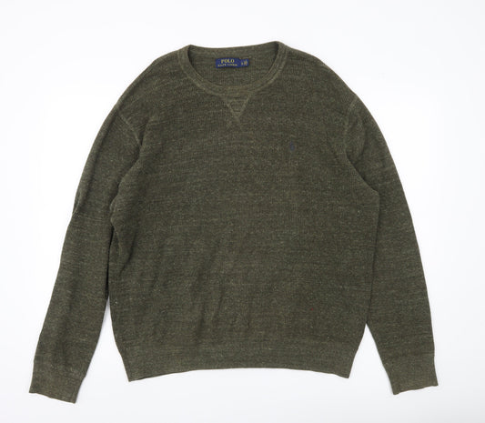 Polo Ralph Lauren Men’s Green Waffle Knit Cotton Pullover Jumper L
