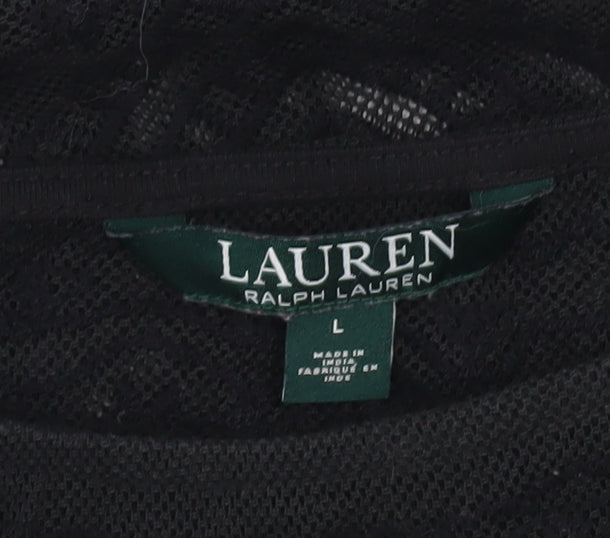 Ralph Lauren Womens Black Lace Velvet Blouse Size L Sleeveless