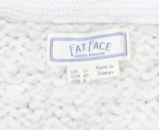 Fat Face Women’s Ivory Chunky Knit Cardigan UK 12 Relaxed Fit