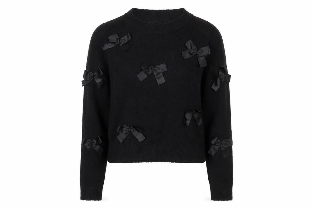 ONLY Womens Black XS Bow Accent Crew Neck Knit Jumper