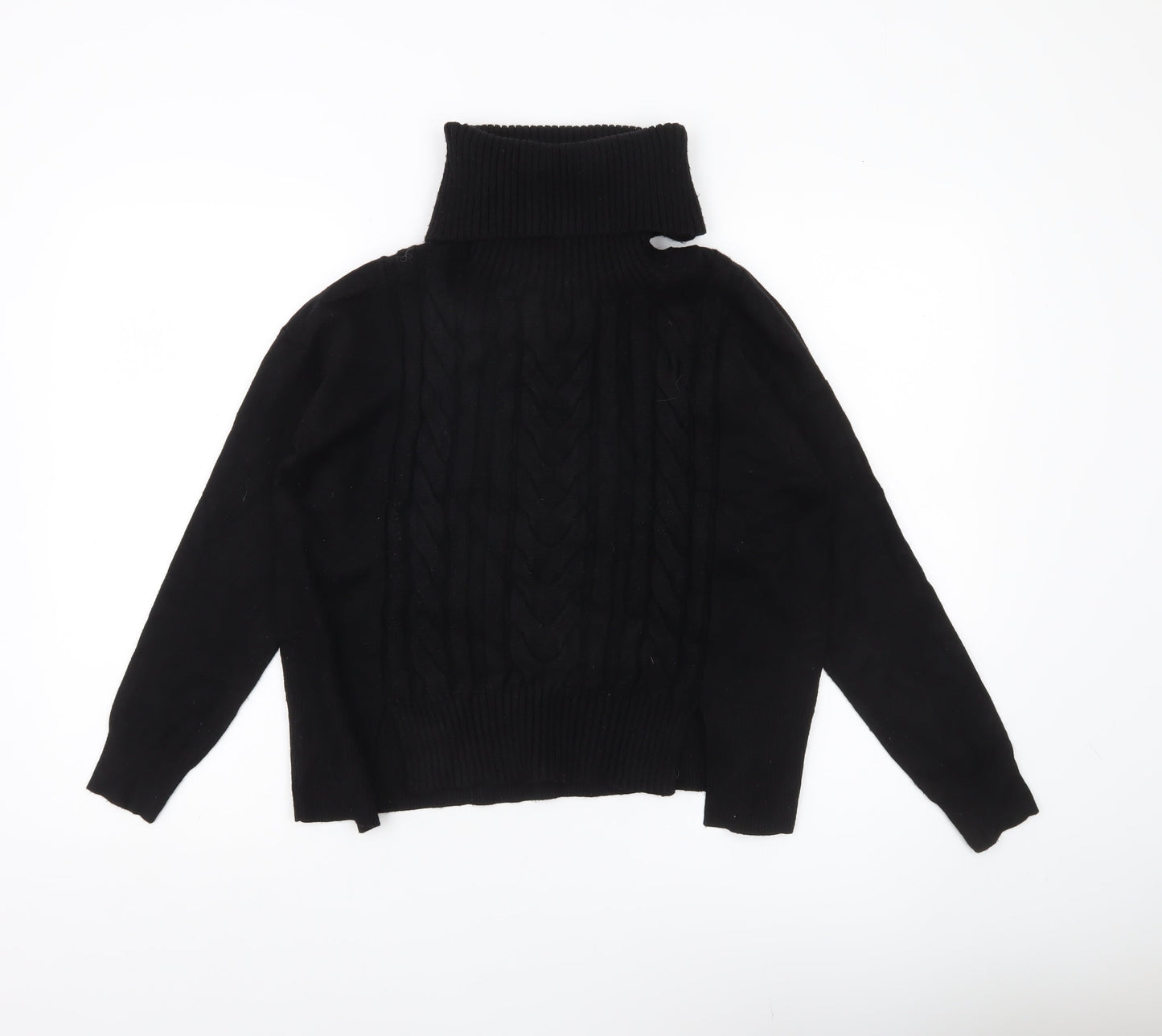 Karen Millen Women’s Black Roll Neck Cable-Knit Jumper Size 8