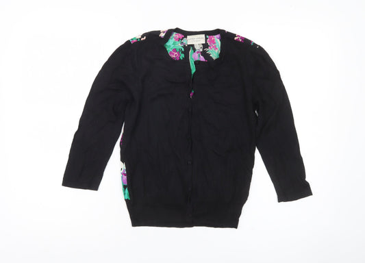 Laura Ashley Women’s Black Floral Silk Back Cardigan Size 10