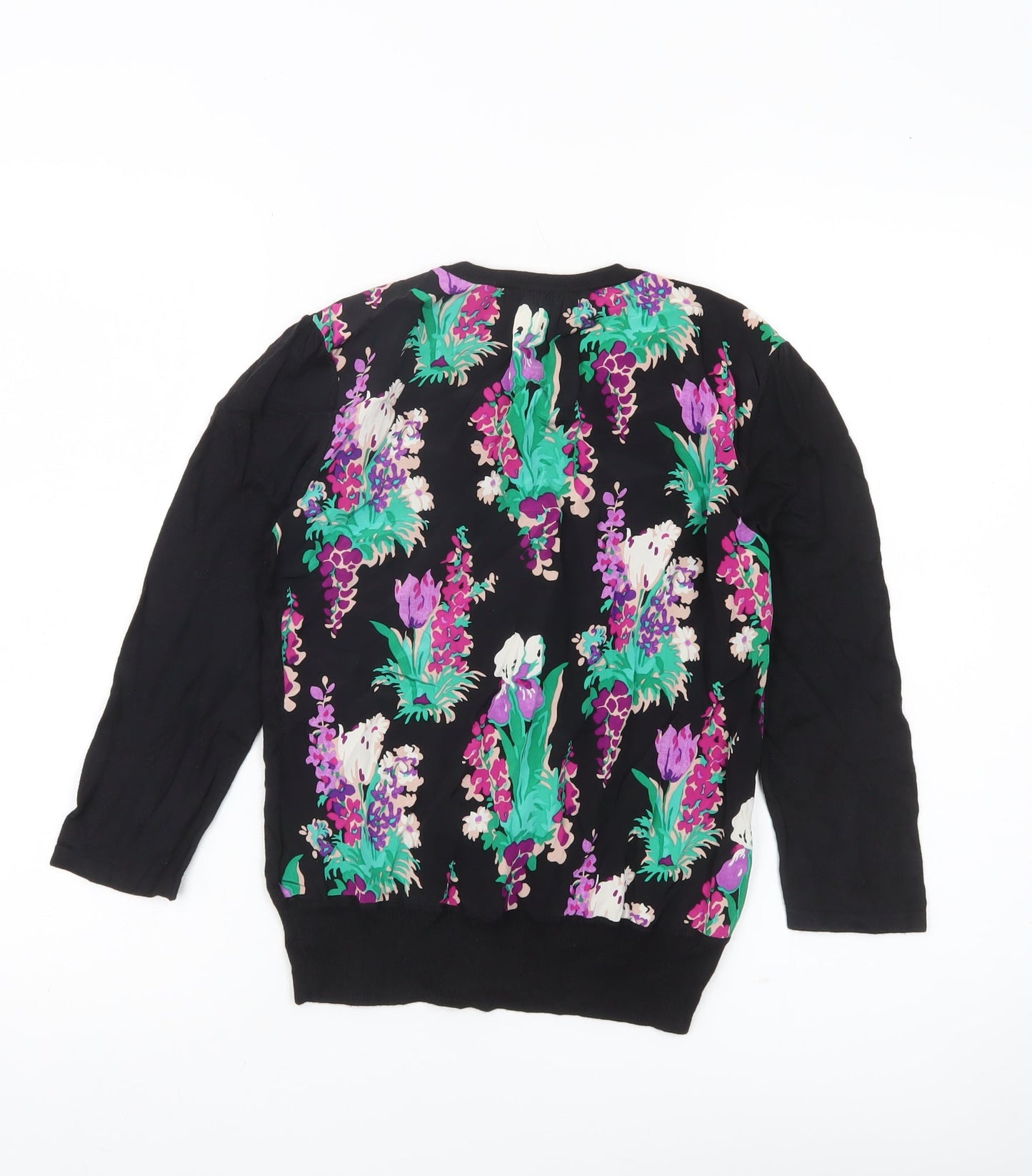 Laura Ashley Women’s Black Floral Silk Back Cardigan Size 10