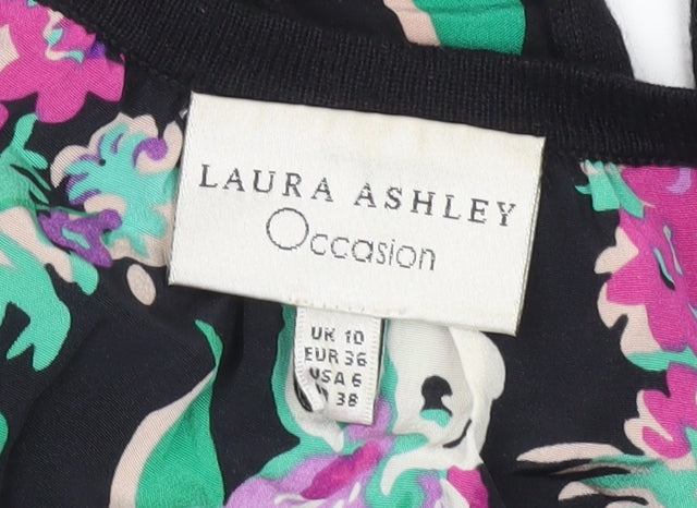 Laura Ashley Women’s Black Floral Silk Back Cardigan Size 10