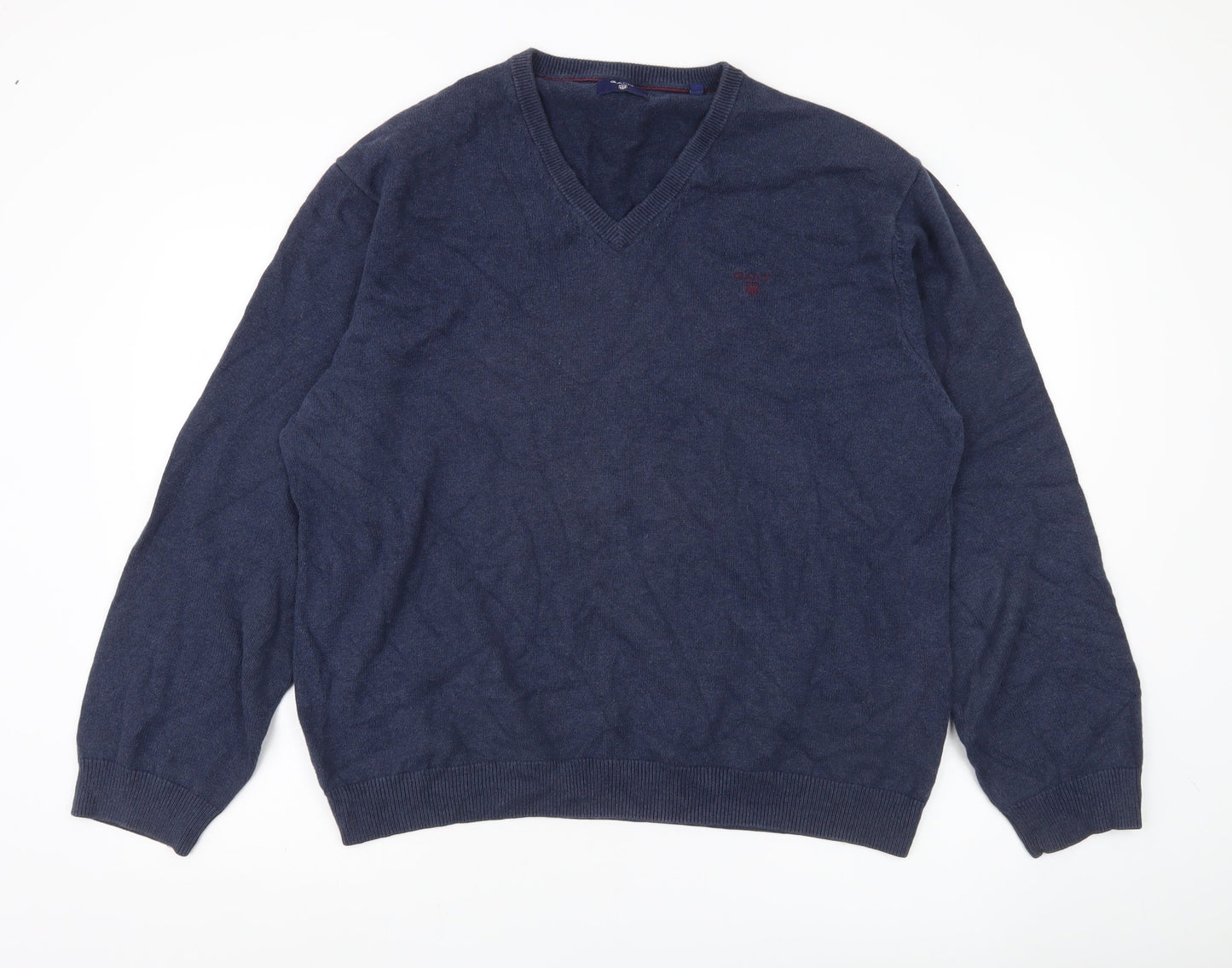 Gant Men’s Blue 3XL V-Neck Cotton Pullover Jumper
